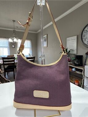 VTG Dooney & Bourke Cabrio Canvas Leather Shoulder Bag Crescent Hobo Purse